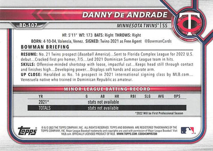 2022 Bowman Draft Danny De Andrade BD-107 Minnesota Twins