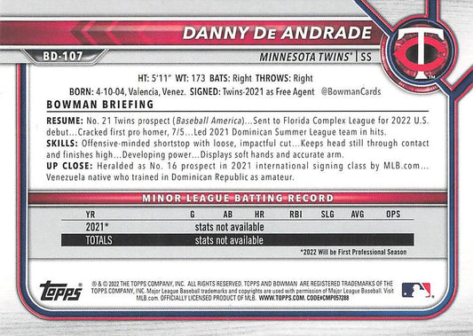 2022 Bowman Draft Danny De Andrade BD-107 Minnesota Twins