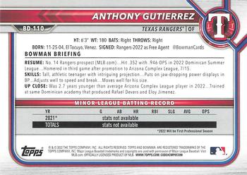 2022 Bowman Draft Anthony Gutierrez BD-110 Texas Rangers