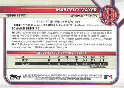 2022 Bowman Draft Marcelo Mayer BD-123 Boston Red Sox