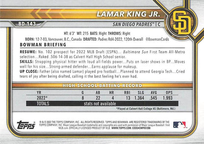 2022 Bowman Draft Lamar King Jr. BD-143 San Diego Padres