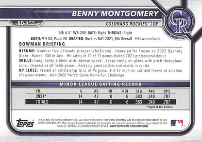2022 Bowman Draft Benny Montgomery BD-155 Colorado Rockies