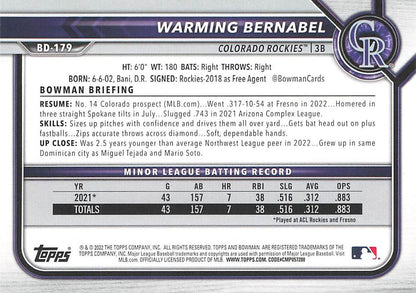 2022 Bowman Draft Warming Bernabel BD-179 Colorado Rockies