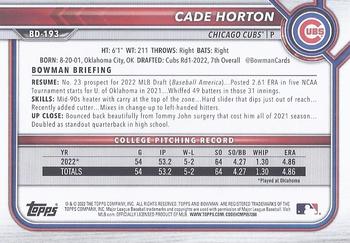 2022 Bowman Draft Cade Horton FBC 1st Bowman BD-193 Chicago Cubs