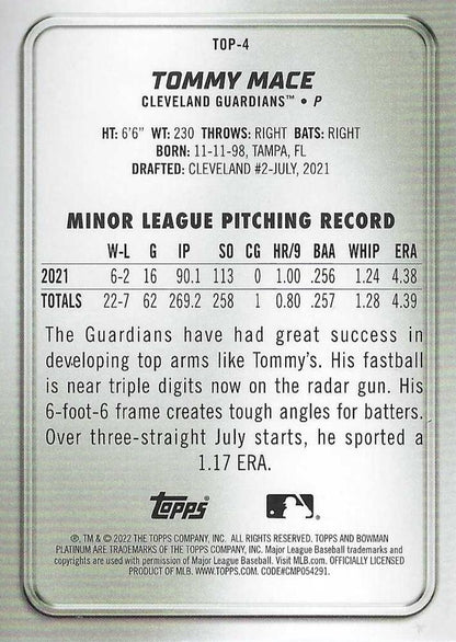 2022 Bowman Platinum Top Prospects Tommy Mace #TOP-4 Cleveland Guardians
