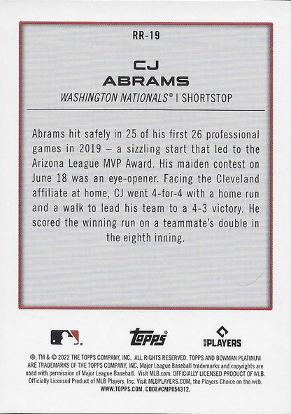 2022 Bowman Platinum Renowned Rookies CJ Abrams RC #RR-19 Washington Nationals