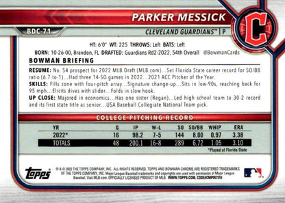 2022 Bowman Chrome Refractor Parker Messick BDC-71 Cleveland Guardians