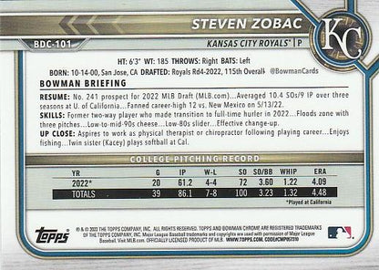 2022 Bowman Chrome Refractor Steven Zobac BDC-101 Kansas City Royals