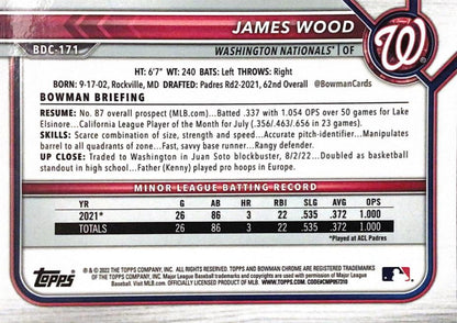 2022 Bowman Chrome Refractor James Wood BDC-171 Washington Nationals