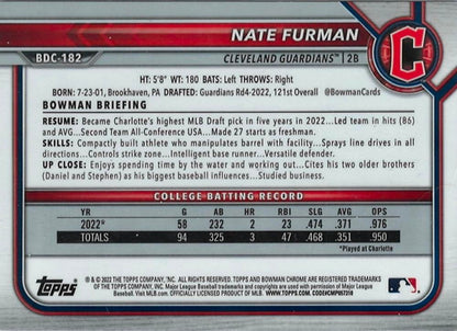 2022 Bowman Chrome Refractor Nate Furman BDC-182 Cleveland Guardians