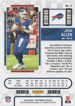 2022 Panini Contenders Season Ticket Josh Allen # 11 Buffalo Bills