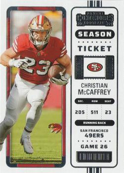 2022 Panini Contenders Season Ticket Christian McCaffrey # 15 San Francisco 49ers
