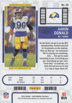 2022 Panini Contenders Season Ticket Aaron Donald # 50 Los Angeles Rams