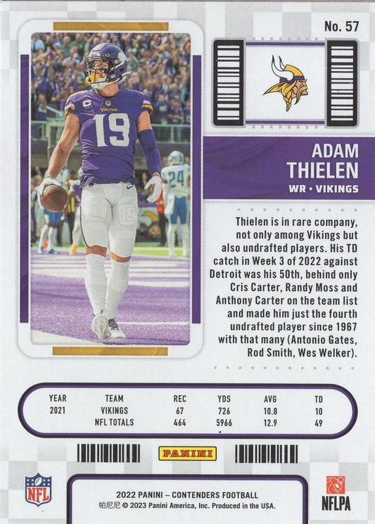 2022 Panini Contenders Season Ticket Adam Thielen # 57 Minnesota Vikings