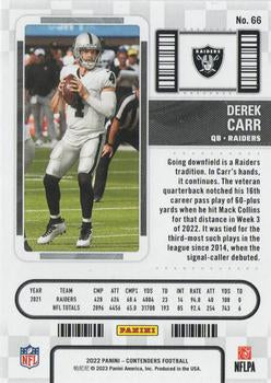 2022 Panini Contenders Season Ticket Derek Carr # 66 Las Vegas Raiders