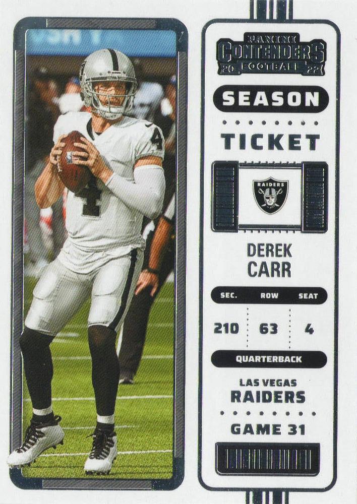 2022 Panini Contenders Season Ticket Derek Carr # 66 Las Vegas Raiders