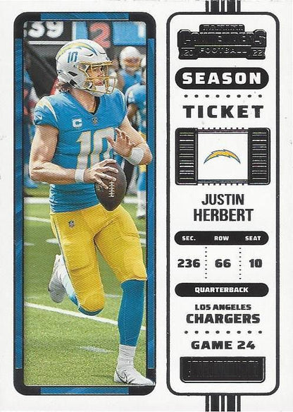 2022 Panini Contenders Season Ticket Justin Herbert # 72 Los Angeles Chargers