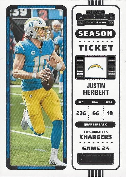 2022 Panini Contenders Season Ticket Justin Herbert # 72 Los Angeles Chargers