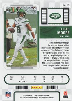 2022 Panini Contenders Season Ticket Elijah Moore # 91 New York Jets