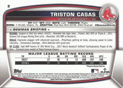 2023 Bowman Triston Casas RC #2 Boston Red Sox