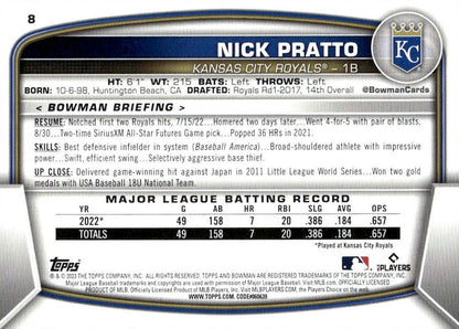 2023 Bowman Nick Pratto RC #8 Kansas City Royals