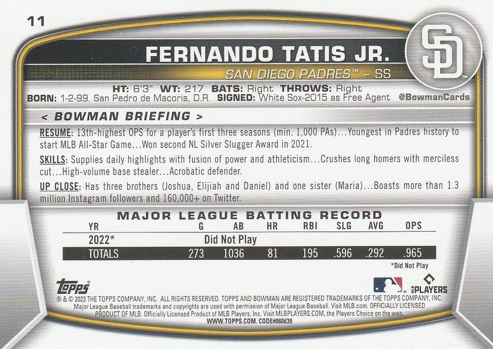 2023 Bowman Fernando Tatis Jr. #11 San Diego Padres