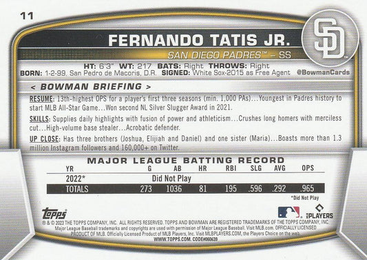2023 Bowman Fernando Tatis Jr. #11 San Diego Padres