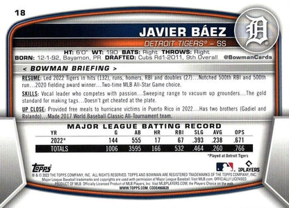 2023 Bowman Javier Baez #18 Detroit Tigers