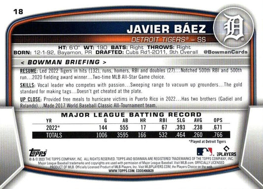 2023 Bowman Javier Baez #18 Detroit Tigers