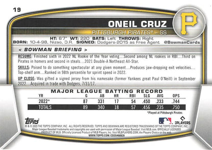 2023 Bowman Oneil Cruz #19 Pittsburgh Pirates