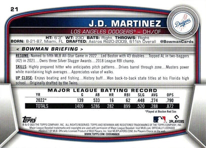 2023 Bowman J.D. Martinez #21 Los Angeles Dodgers