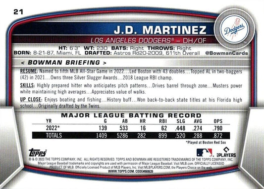 2023 Bowman J.D. Martinez #21 Los Angeles Dodgers