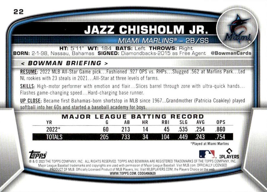 2023 Bowman Jazz Chisholm Jr. #22 Miami Marlins