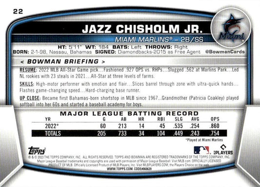 2023 Bowman Jazz Chisholm Jr. #22 Miami Marlins