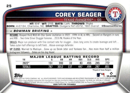 2023 Bowman Corey Seager #25 Texas Rangers