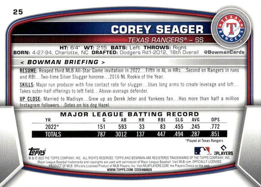 2023 Bowman Corey Seager #25 Texas Rangers