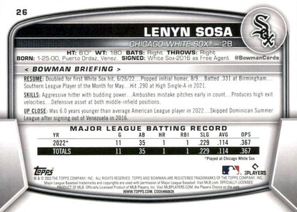 2023 Bowman Lenyn Sosa RC #26 Chicago White Sox