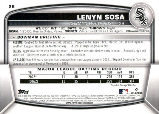 2023 Bowman Lenyn Sosa RC #26 Chicago White Sox