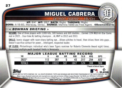 2023 Bowman Miguel Cabrera #27 Detroit Tigers