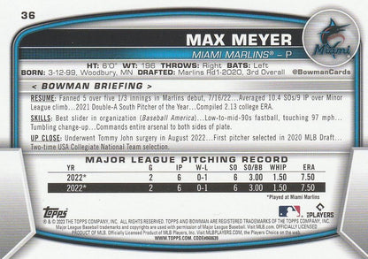 2023 Bowman Max Meyer RC #36 Miami Marlins