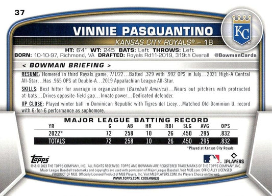 2023 Bowman Vinnie Pasquantino RC #37 Kansas City Royals