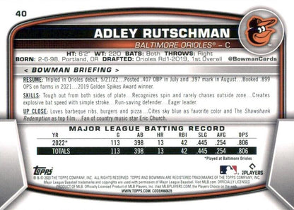 2023 Bowman Adley Rutschman RC #40 Baltimore Orioles
