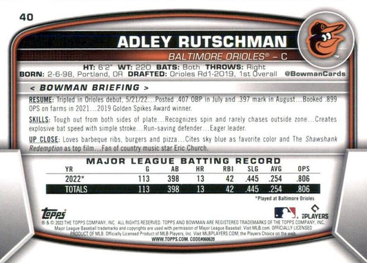 2023 Bowman Adley Rutschman RC #40 Baltimore Orioles