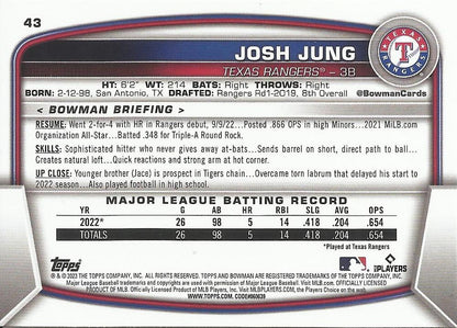 2023 Bowman Josh Jung RC #43 Texas Rangers