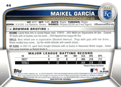 2023 Bowman Maikel Garcia RC #44 Kansas City Royals