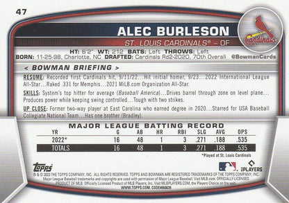 2023 Bowman Alec Burleson RC #47 St. Louis Cardinals