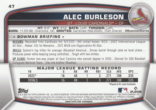 2023 Bowman Alec Burleson RC #47 St. Louis Cardinals