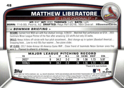 2023 Bowman Matthew Liberatore RC #48 St. Louis Cardinals