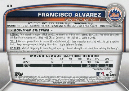 2023 Bowman Francisco Alvarez RC #49 New York Mets