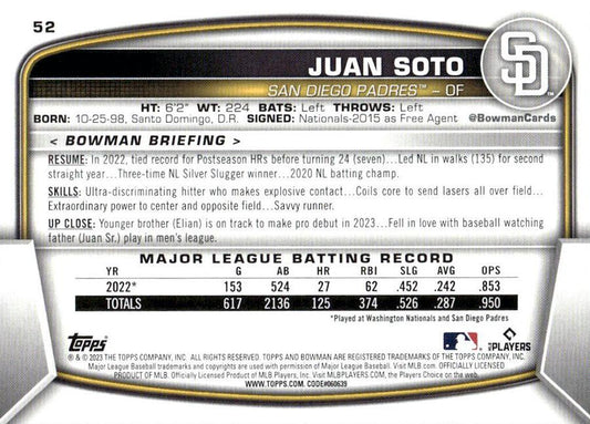 2023 Bowman Juan Soto #52 San Diego Padres